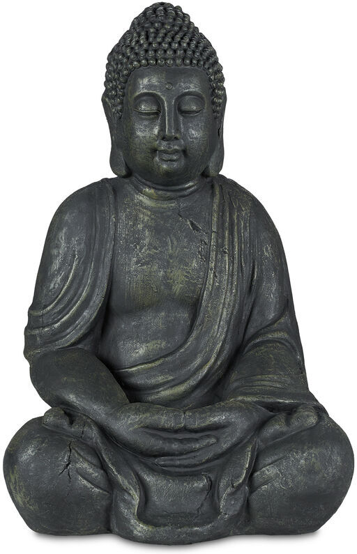 Buddha Statue, 70 cm Height, Garden Decoration, Weather and Frost Resistant, Living Room Deco, Charcoal Grey - Relaxdays
