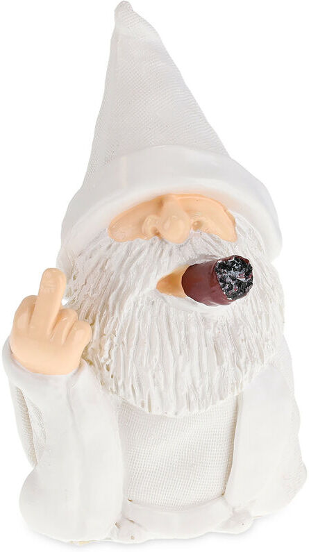 Garden Gnome with Cigar, Giving Middle Finger, Rude Figurine, Frost Resistant, Garden Statue, Polyresin, White - Relaxdays
