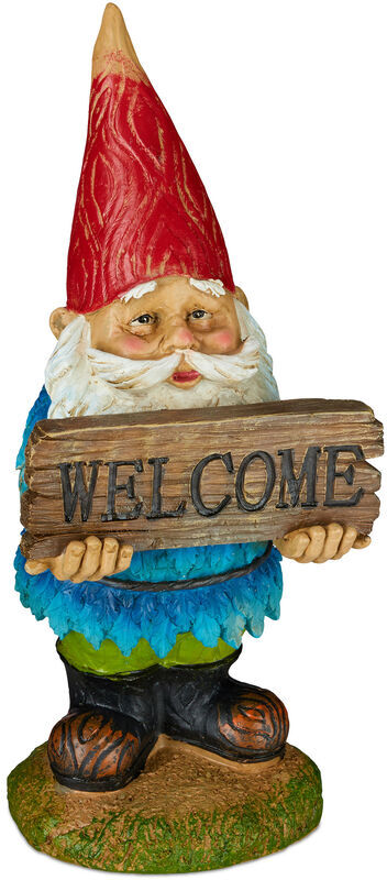 Garden Gnome, Welcome Sign, Weatherproof, Poly-resin, Garden, Front Door & Flowerbed, Classic Design - Relaxdays