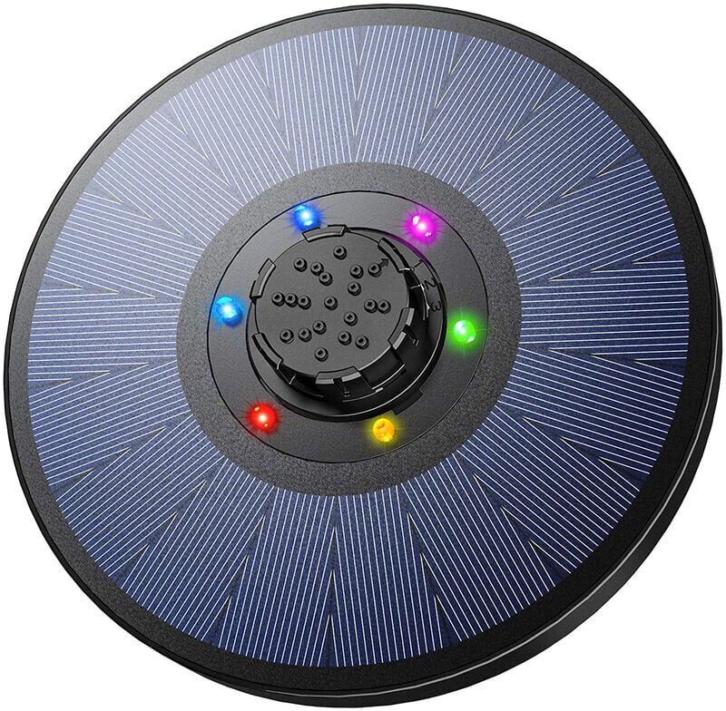 MEMKEY Solar Fountain Pump with 6 Colorful led Lights and 7 Fountain Styles, 4 in 1 Solar Pump for Bird Bath, Pond, Fish Tank, Aquarium, Garden