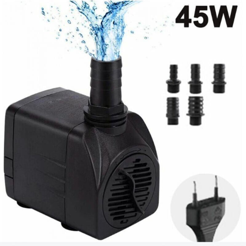 IKODM Submersible Water Pump, Adjustable Mini Water Pump(45W), Pond/Fountain Pump, Ultra Quiet Aquarium Pump, with 5 Nozzles