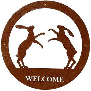 POPPYFORGE LTD Boxing Hare Welcome Wall Art - Small - Steel - W29.5 x H29.5 cm