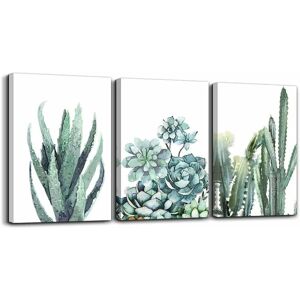 PESCE Canvas Wall Art for Living Room Bathroom Wall Decor for Bedroom Kitchen Artwork Canvas Prints Green Plant Flowers Painting 12' x 16' 3 Pieces Modern
