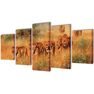 Canvas Wall Print Set Lions 100 x 50 cm vidaXL - Multicolour