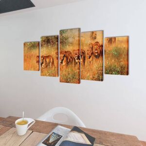 BERKFIELD HOME Canvas Wall Print Set Lions 100 x 50 cm