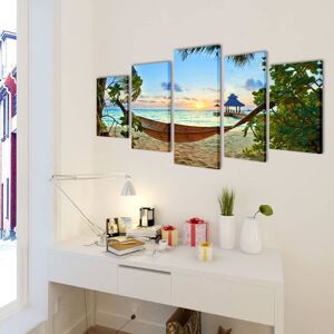 BERKFIELD HOME Canvas Wall Print Set Sand Beach with Hammock 200 x 100 cm