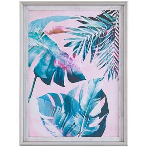 Beliani - Framed Wall Art 30 x 40 cm Palm Leaf Pattern Print on Paper Blue and Pink Agena - Blue