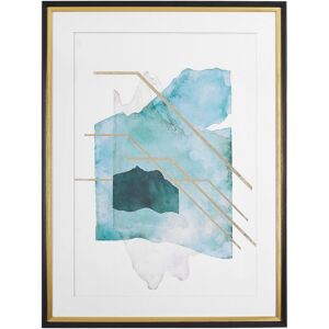 Beliani - Framed Wall Art Print Blue and Gold Watercolour Effect 60 x 80 cm Touba - Blue