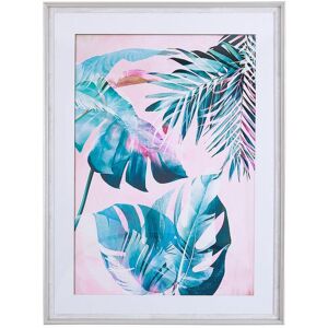 Beliani - Framed Wall Art 60 x 80 cm Palm Leaf Pattern Print on Paper Blue and Pink Agena - Blue