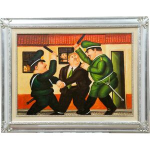 BISCOTTINI Hand painted oil painting on canvas wood made frame silver leaf finish GUARDIE BOTERO 90