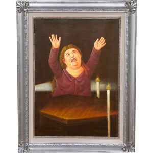 Biscottini - Hand painted oil painting on canvas wood made frame silver leaf finish lacrimante botero 70