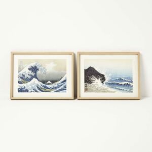 Homescapes - Set of 2 The Great Wave Framed Print Wall Art - Natural