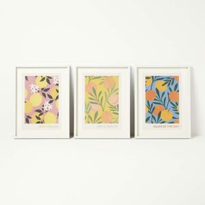 Homescapes - Set of 3 Colourful Summer Fruits Framed Print Wall Art - Multi-Coloured