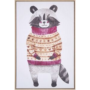 Beliani - Kids Canvas Print Wall Art 93 x 63 cm Synthetic mdf Frame Animal Motif Racoon Grey Campli - Grey