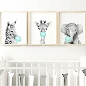 PESCE Nordic Ideas 3 Posters Giraffe Lion Elephant Posters Cloud Moon Stars Baby Room Decoration Kids Girl Boy Wall Picture Gift No Frame PTAN001-XL
