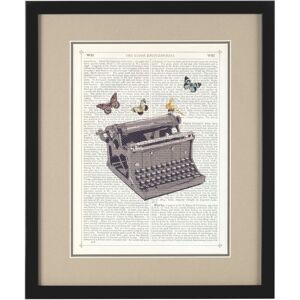 Premier Housewares - Framed Typewriter Wall Art Vintage Prints For Walls Minimalist Hanging Wall Art Simple / Stylish Decorative Piece Ideal For