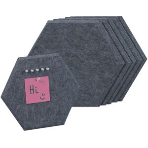 Felt Pin Boards, Set of 6, Self-Adhesive, Hexagonal, 26 x 30 x 0.9 cm, Bulletin, Message, with Push Pins, Grey - Relaxdays