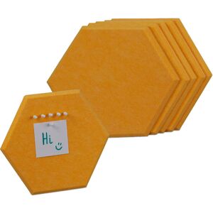 Felt Pin Boards, Set of 6, Self-Adhesive, Hexagonal, 26 x 30 x 0.9 cm, Bulletin, Notes, with Push Pins, Yellow - Relaxdays