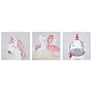 Beliani - Set of 3 Art Prints Polyester Canvas Hooks Kids Room 30 x 30 cm Timia - Grey