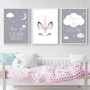 PESCE Set of 3 Paintings for Children's Room Girl Pink Baby Posters Set Rabbit My Princess Love Poster Birthday Gifts Unframed L(40X50CM) No Frame a