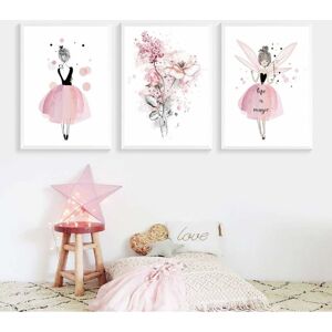 PESCE Set of 3 Paintings for Children's Room Girl Pink Baby Posters Set Rabbit My Princess Love Poster Birthday Gifts Unframed L(40X50CM) No Frame c