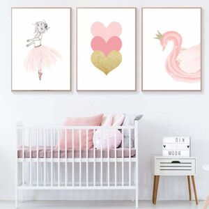 PESCE Set of 3 Paintings for Children's Room Girl Pink Baby Posters Set Rabbit My Princess Love Poster Birthday Gifts Unframed L(40X50CM) No Frame f