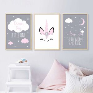 Pesce - Set of 3 Paintings for Children's Room Girl Pink Baby Posters Set Rabbit My Princess Love Poster Birthday Gifts Unframed XL(50X70CM) No Frame