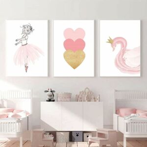 PESCE Set of 3 Paintings for Children's Room Girl Pink Baby Posters Set Rabbit My Princess Love Poster Birthday Gifts Unframed XL(50X70CM) No Frame f