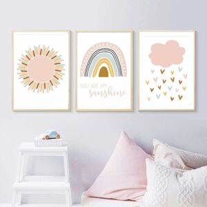 PESCE Set of 3 Paintings for Children's Room Girl Pink Baby Posters Set Rabbit My Princess Love Poster Birthday Gifts Unframed XL(50X70CM) No Frame g