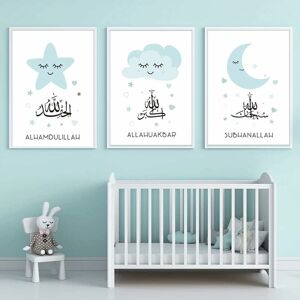 Pesce - Set of 3 Paintings for Children's Room Girl Pink Baby Posters Set Rabbit My Princess Love Poster Birthday Gifts Unframed XL(50X70CM) No Frame