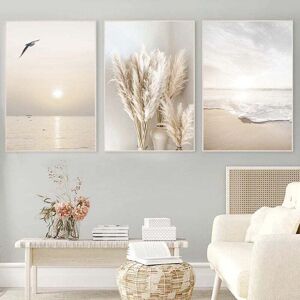SNQ 30 x 40 cm, Set of 3 elegant wall posters for living room or bedroom, unframed, sunset and beach motif SNQ 30 x 40 cm, Set of 3 elegant wall posters for living room or bedroom, unframed, sunset and beach motif