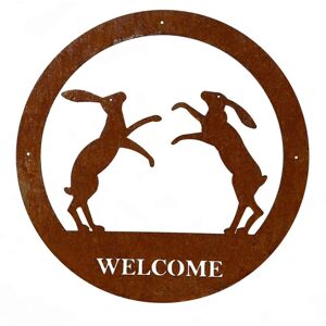 Boxing Hares Small Wall Art - With Text - Steel - W29.5 x H29.5 cm - Bare Metal/Ready to Rust Boxing Hares Small Wall Art - With Text - Steel - W29.5 x H29.5 cm - Bare Metal/Ready to Rust