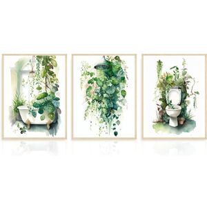 CCYKXA Set of 3 Decorative Bathroom Posters with Sage Green Tropical Leaf Pattern, Printed for Bathroom or Laundry Room Decoration, 30x40 cm, Unframed CCYKXA Set of 3 Decorative Bathroom Posters with Sage Green Tropical Leaf Pattern, Printed for Bathroom or Laundry Room Decoration, 30x40 cm, Unframed