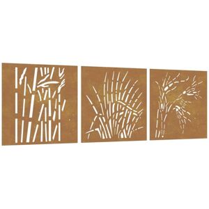 Garden Wall Decorations 3 pcs 55x55 cm Corten Steel Grass Design Vidaxl Garden Wall Decorations 3 pcs 55x55 cm Corten Steel Grass Design Vidaxl