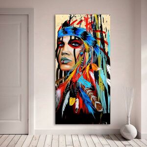 Briday - Portrait Canvas Prints for Living Room, Indian Woman with Feathers and Pride, Home Decor (60x120cm, Unframed) Briday - Portrait Canvas Prints for Living Room, Indian Woman with Feathers and Pride, Home Decor (60x120cm, Unframed)