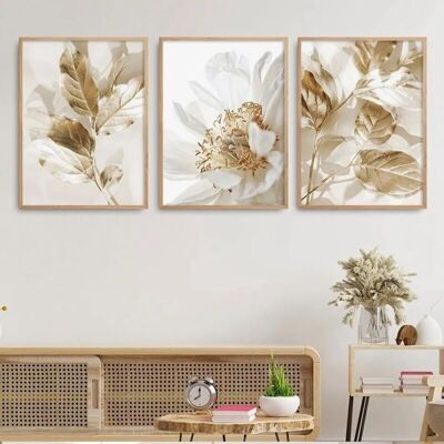 TORMATOR 30 x 40 cm - Beige and gold - Canvas print - Floral pattern - Modern - Botanical leaf - Canvas print - Wall art - Unframed TORMATOR 30 x 40 cm - Beige and gold - Canvas print - Floral pattern - Modern - Botanical leaf - Canvas print - Wall art - Unframed