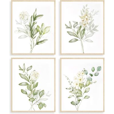 CCYKXA Set of 4 Botanical Watercolor Posters in Sage Green for Bedroom or Bathroom, 8x10 Inches, Unframed CCYKXA Set of 4 Botanical Watercolor Posters in Sage Green for Bedroom or Bathroom, 8x10 Inches, Unframed