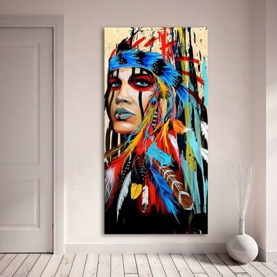 Briday - Portrait Canvas Prints for Living Room, Indian Woman with Feathers and Pride, Home Decor (60x120cm, Unframed) Briday - Portrait Canvas Prints for Living Room, Indian Woman with Feathers and Pride, Home Decor (60x120cm, Unframed)