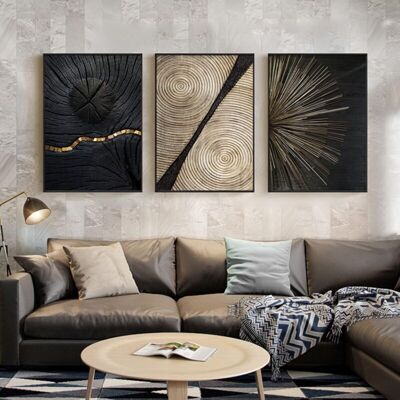 TORMATOR Set of 3 canvas posters - Textured lines - Gold, black and white - Abstract annual ring - Lines on canvas - Wall art (40 x 60 cm) TORMATOR Set of 3 canvas posters - Textured lines - Gold, black and white - Abstract annual ring - Lines on canvas - Wall art (40 x 60 cm)