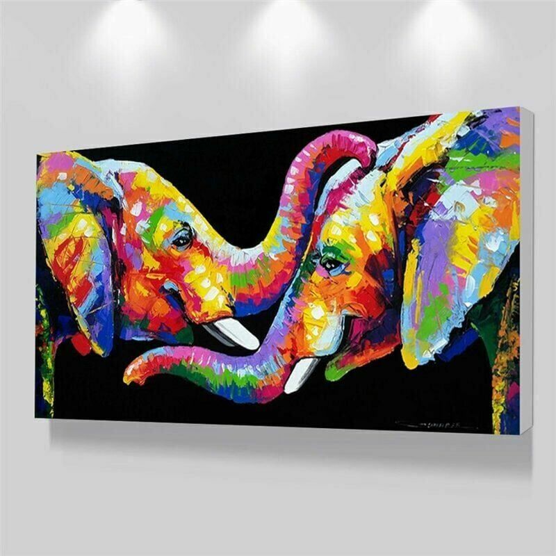 DEWDAT Couple Elephants Pictures Living Room Wall Art Posters and Prints Abstract Animals Colorful Elephant Canvas Paintings 60x90cm No Frame -