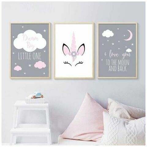 DEWDAT Poster Wall Decor Baby Nursery Animals Unicorn Quotes Clouds Poster Canvas Painting Home Decoration Gifts Girl Boy xl (50 x 70 cm) 3 Pcs Multicolor