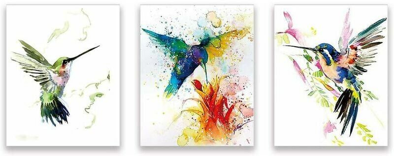 AYYQH Set of 3 Abstract Watercolor Bird Poster–Hummingbird And Flowers Art Prints–Colorful Animals Art Posters–Modern Canvas Wall Painting Hummingbird