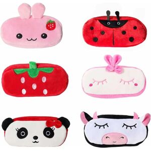 DENUOTOP 6 Pack Cute Pencil Case, Cartoon Plush Pencil Pen Pouch with Zipper for Girls Boys School Stationery Organizer Cosmetic Bag - 7.87 x 3.94