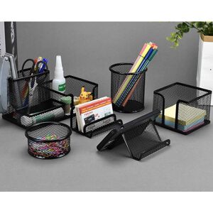 HÉLOISE 6 pcs Desk Storage Organizer Multifunctional Metal Mesh Desk Organizer Pencil Pot Pen Holder Round Metal Stationery Organizer for Office, School and