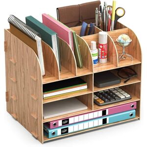 Wooden Desk Organizer,Lesfit Design Desk Storage Set,Multifunction Desk Organizer for Pen Pencil A4 Paper Accessory (32×24×27cm) - Groofoo