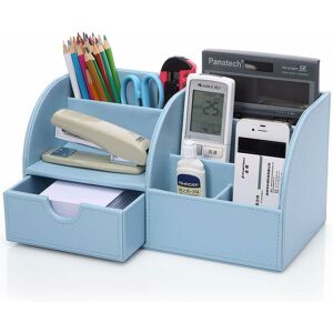 Pesce - Office desk organizer organization system table organizer pu leather pen holder pen box pen holder multifunctional office supplies Blau