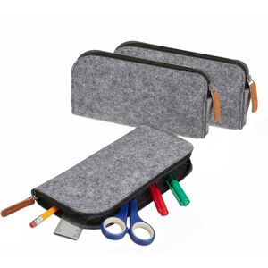 Relaxdays - Pencil Case, Set of 3, with Zip, HxWxD: 11 x 20 x 1.5 cm, Felt Pen Holder, School & Office Accessory, Grey