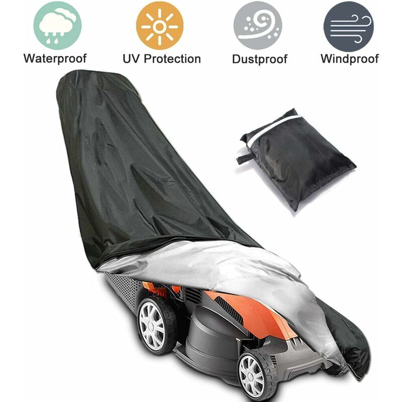 LANGRAY 210D Oxford Lawn Mower Cover Heavy Duty waterproof Lawn Mower Cover with Storage Bag All Weather Protection Outdoor Draw Draw 76x25x44 inch