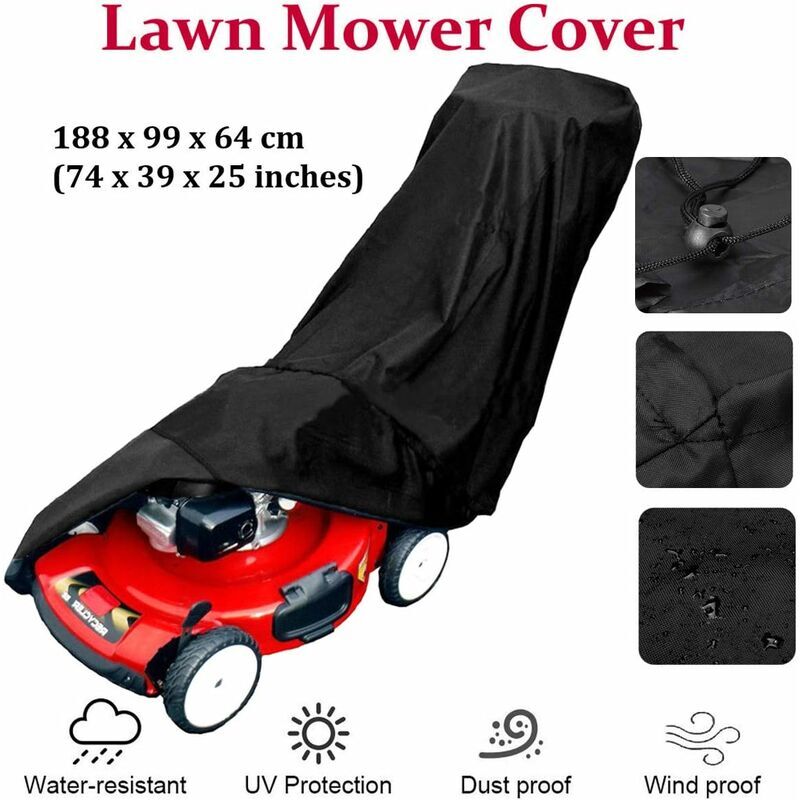 LANGRAY Lawn Mower Cover, 190T Lawn Mower Cover with Drawstring and Storage Bag for Outdoor / Indoor, Waterproof, Dustproof, Anti-UV, 187.96 99 63.5cm