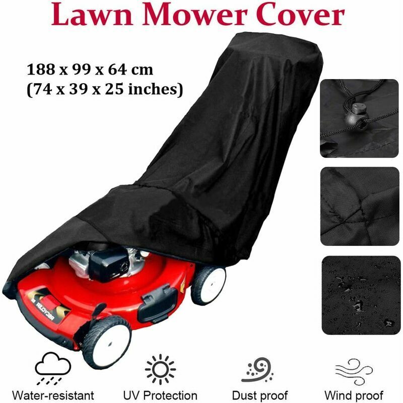 HOOPZI Lawn Mower Cover, 190T Lawn Mower Cover with Drawstring and Storage Bag for Outdoor / Indoor, Waterproof, Dustproof, Anti-UV, 187.96 99 63.5cm